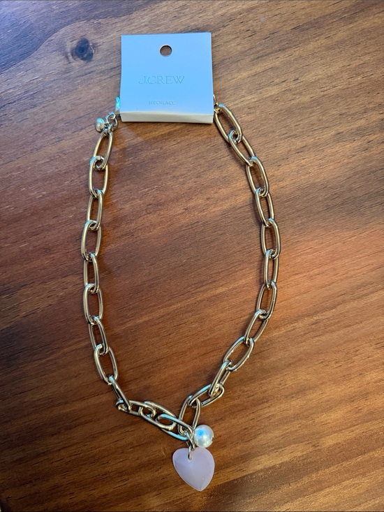 J. Crew Jewelry - J. Crew Gold Link Necklace with Pink Heart Charm and Pearl